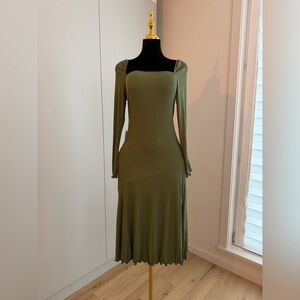 Topshop Square Neck Jersey Midi Dress in Olive